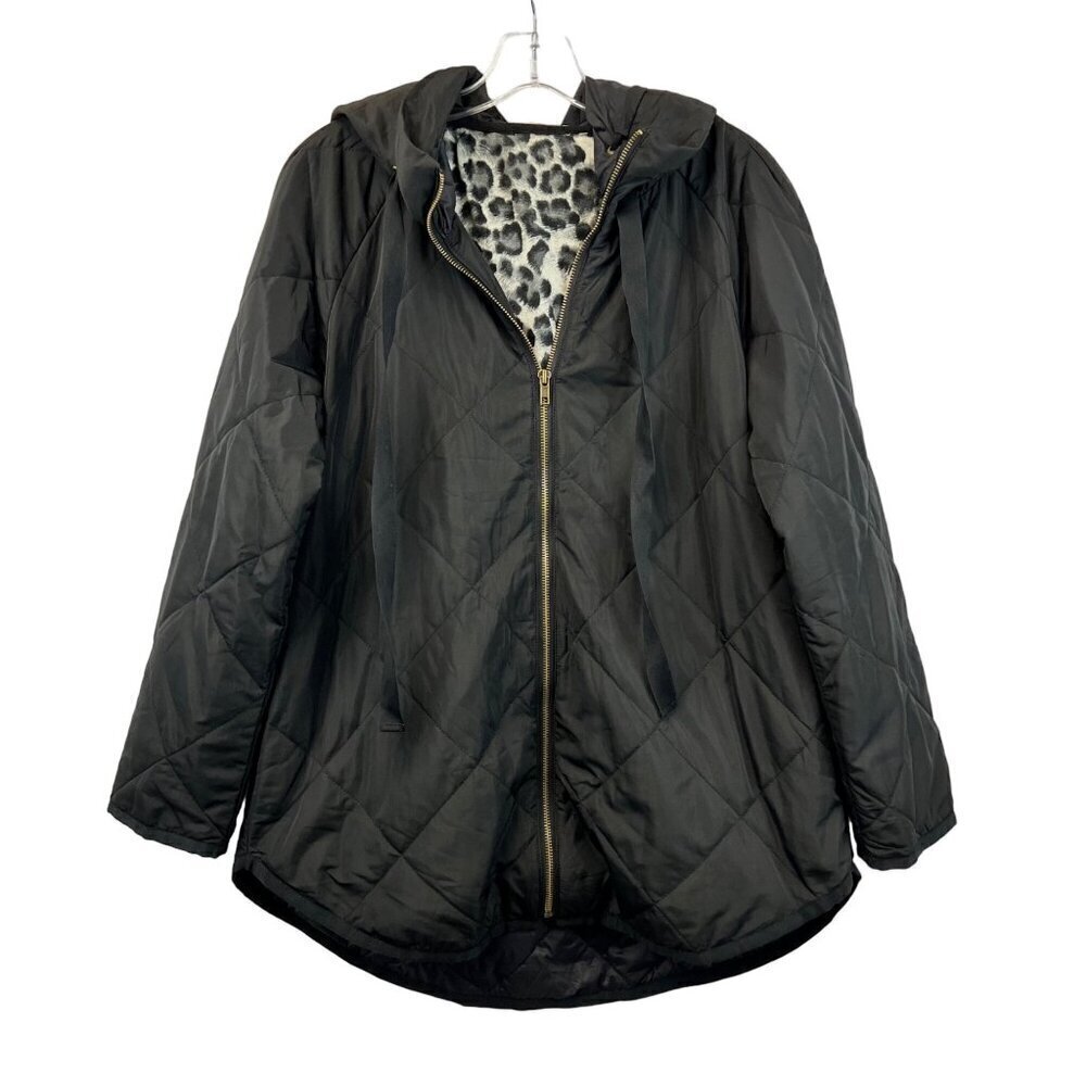 Oddy Women’s Full Zip Hooded Black Quilted Jacket S/M Pockets